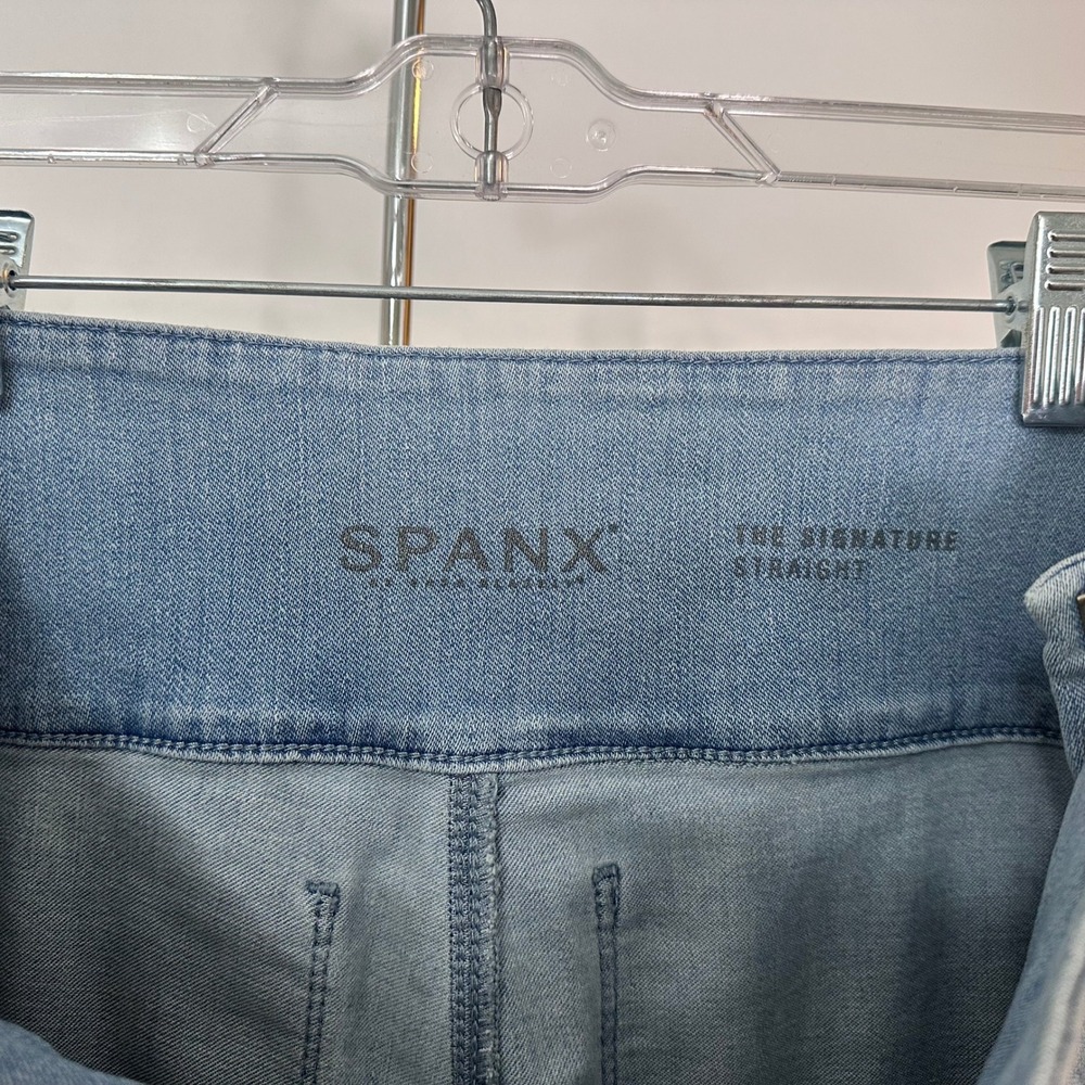 Spanx The Signature Straight Jeans Light Wash Blue Side Zip High Waist Denim 10 - Picture 4 of 9